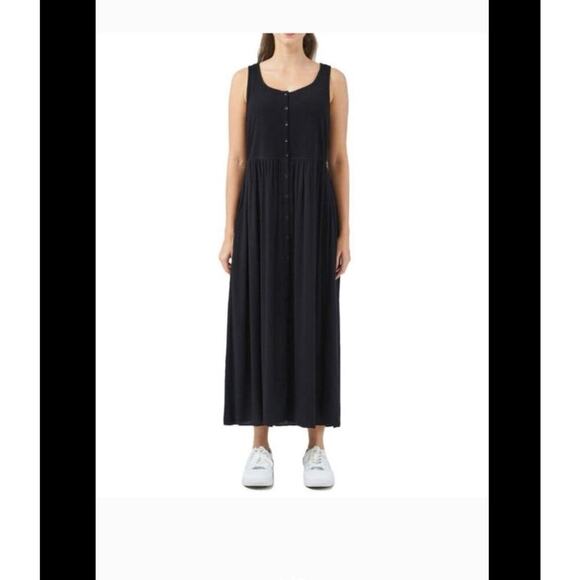 Frye Ladies Button Front sleeveles long Midi maxi Dress Size extra small black - Picture 1 of 4